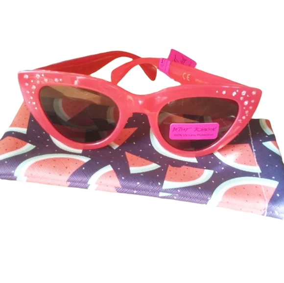 Betsy Johnson Cat Eye Red Sunglasses - Picture 2 of 5
